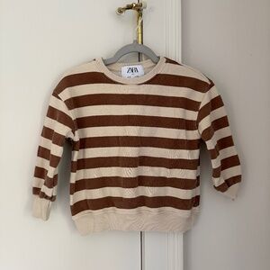 Zara Kids Brown and Cream Striped Sweatshirt Jumper size 6.
